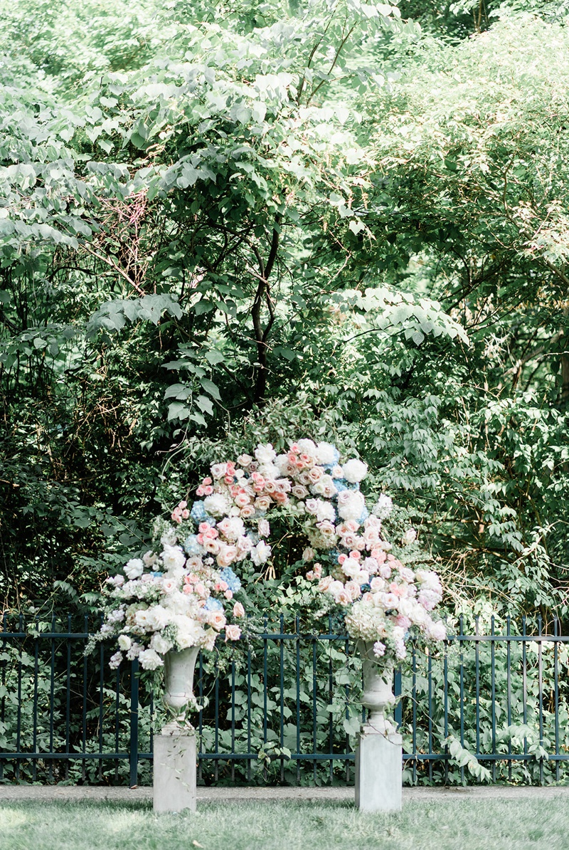 Elegant Navy and Rose Gold Outdoor Wedding Arch Laurel Hall Indianapolis