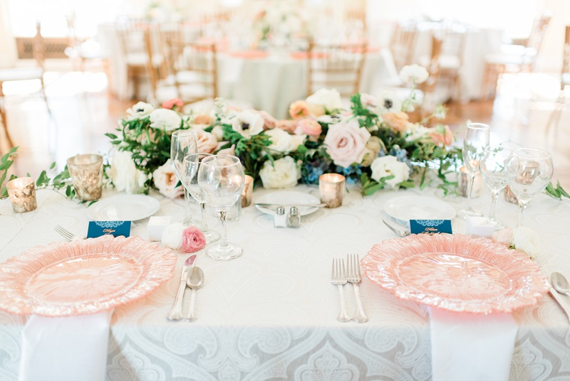 Elegant Navy and Rose Gold Sweetheart Table Laurel Hall Indianapolis