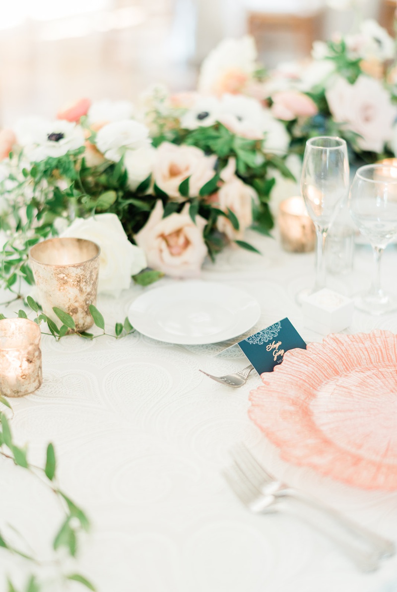 Elegant Navy and Rose Gold sweetheart table Laurel Hall Indianapolis