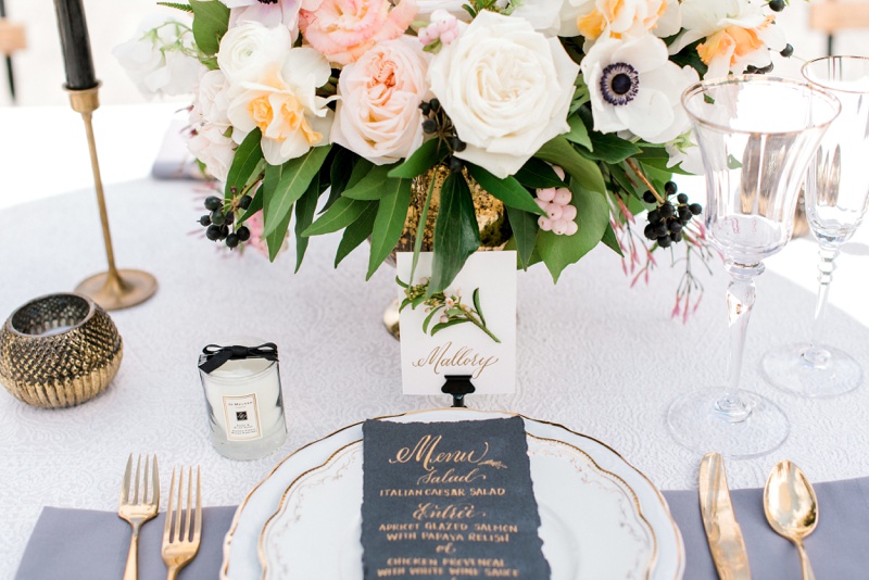 Wedding Place setting with gold accents