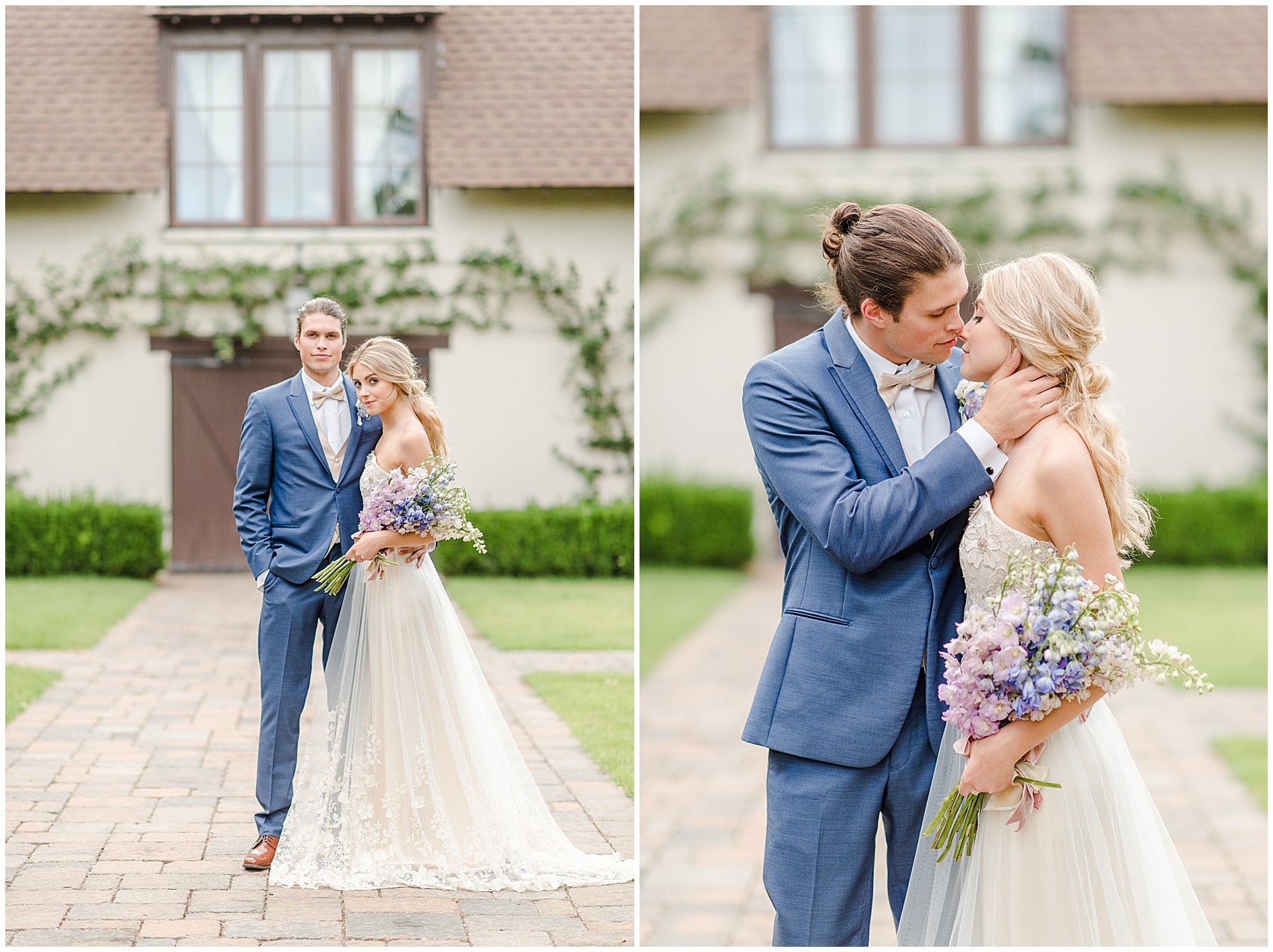 RiverOaks Charleston Bride and Groom in courtyard