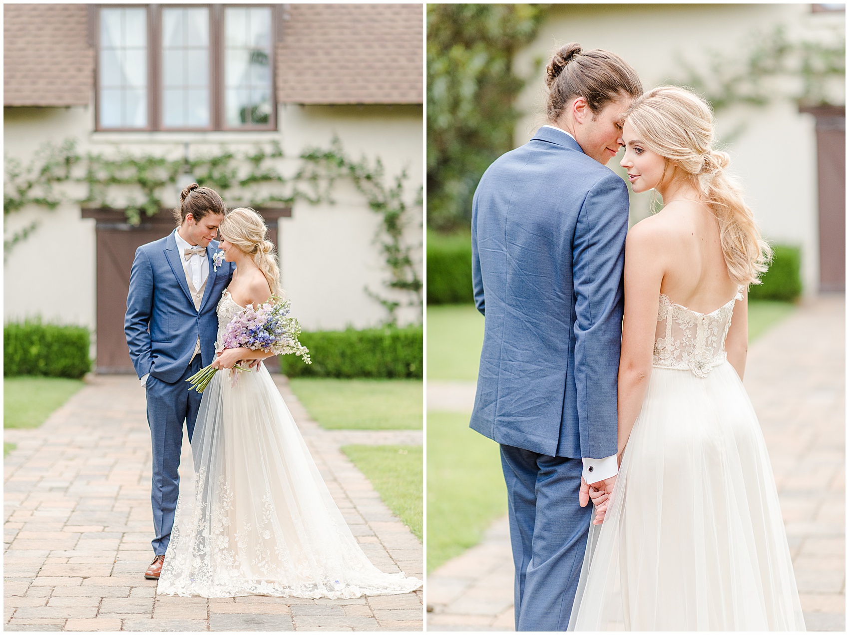 RiverOaks Charleston Bride and Groom in courtyard