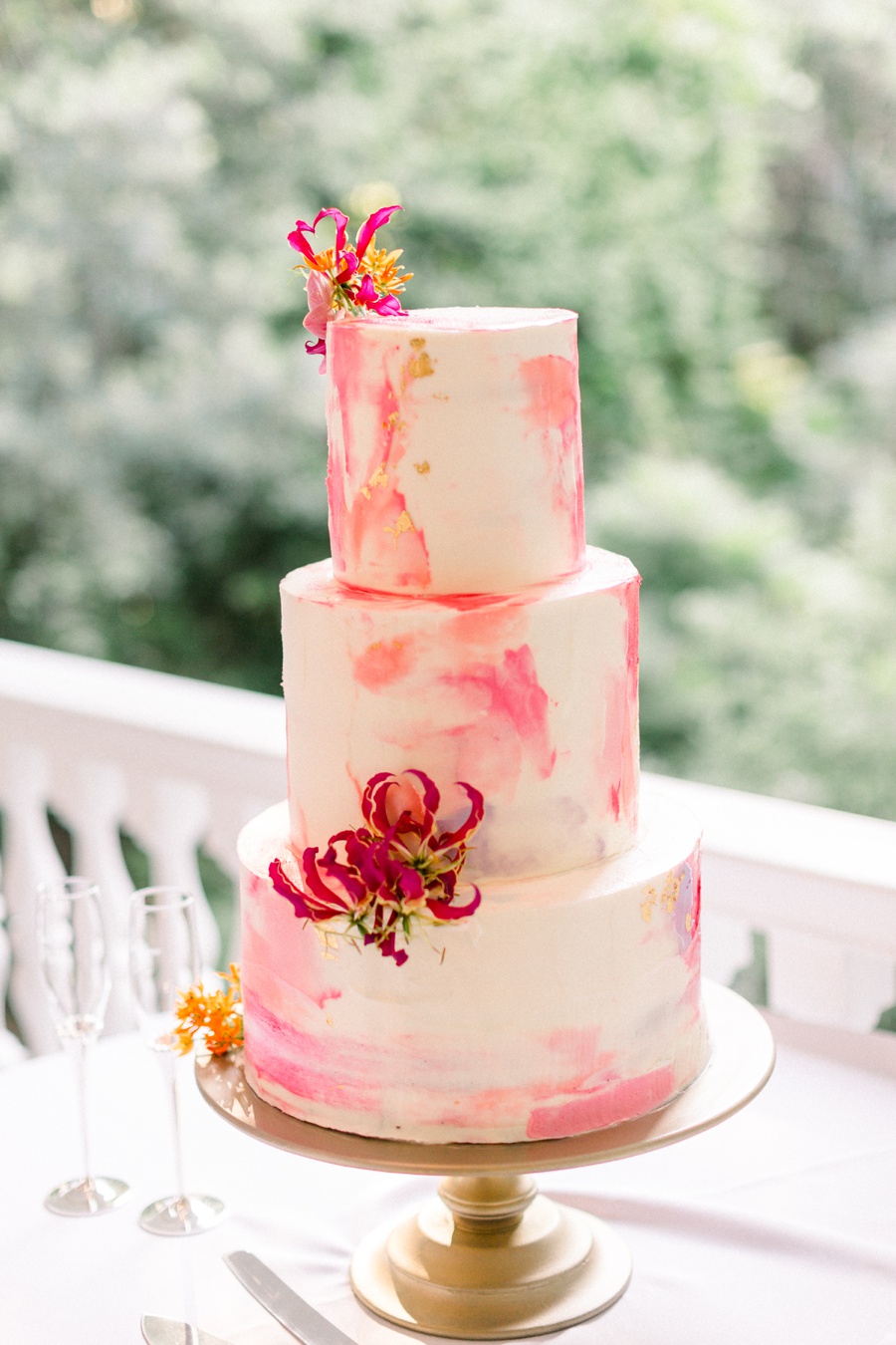Bright Pink Watercolor Cake
