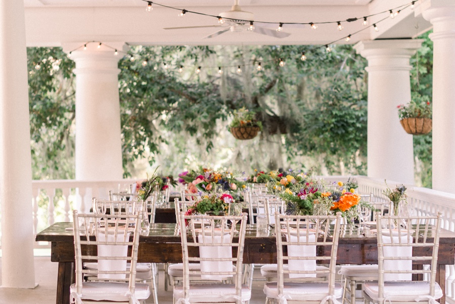 Colorful Outdoor Charleston Wedding Reception at Magnolia Plantation