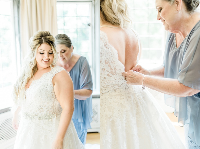 Mother of the Bride helping Bride get dressed