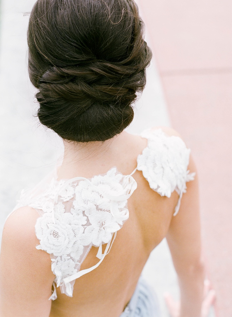romantic wedding updo with brown hair