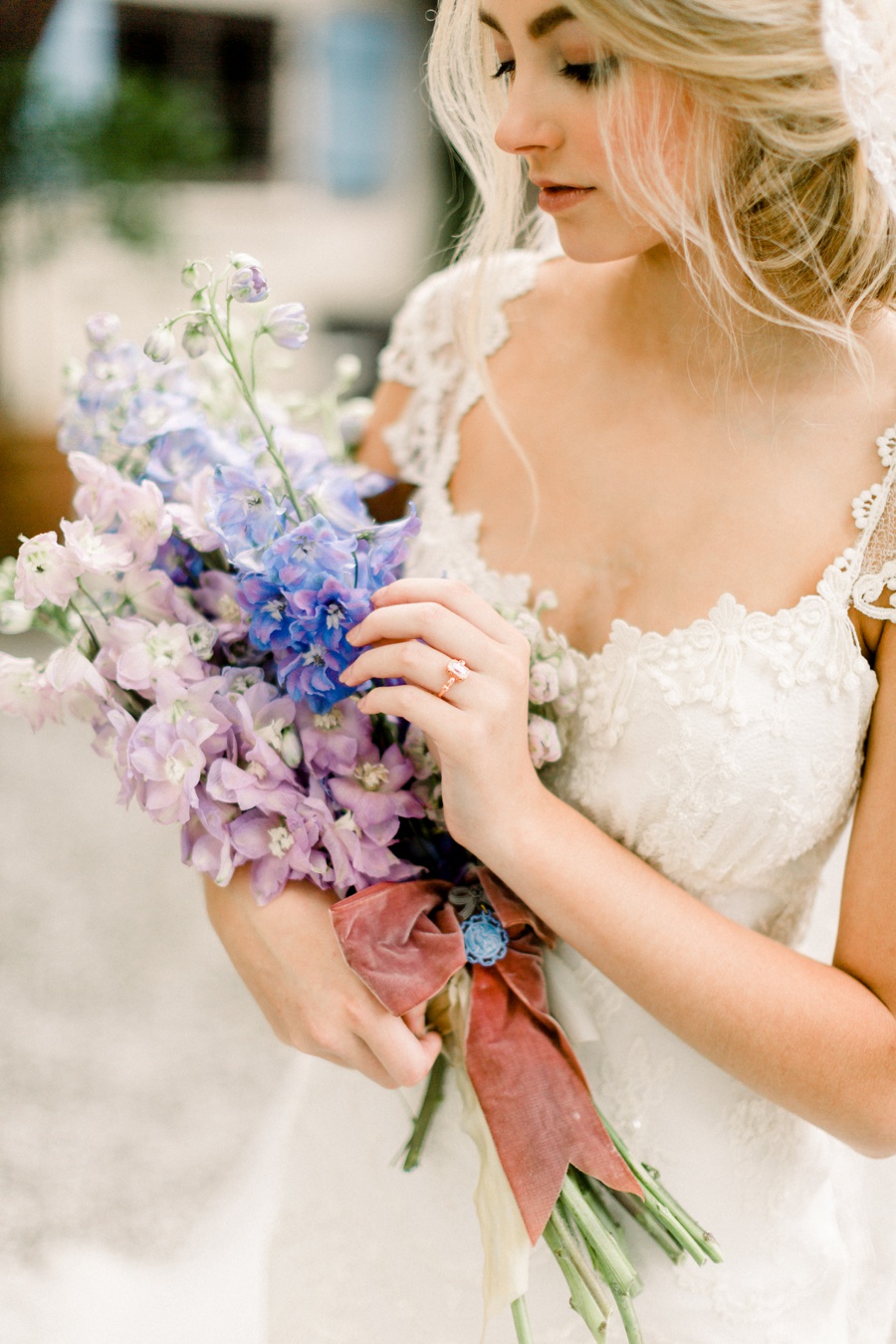 RiverOaks Charleston Bride with blue and lavender bouquet